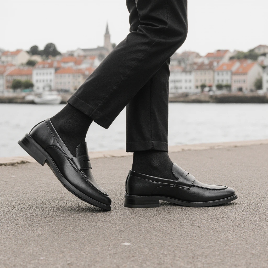 Summer Clothing Office - Heren zwarte penny loafers, klassieke zakelijke