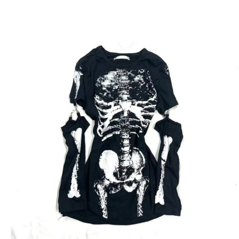 Summer Goth Clothing - Gothic Skeleton Grafisch T-shirt met afneembare