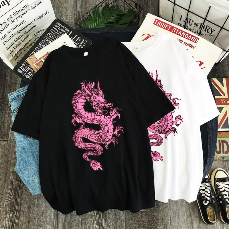 Summer Goth Clothing - Vrouwen T-shirts Roze Draak Tops Esthetische