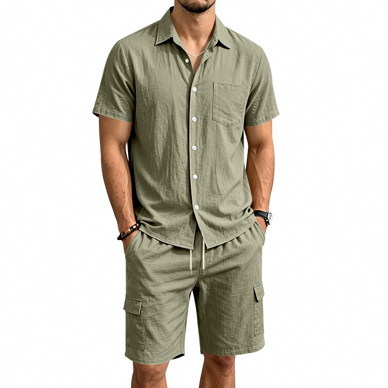 Summer Clothing Types - Heren zomer Amerikaans linnen tweedelige set