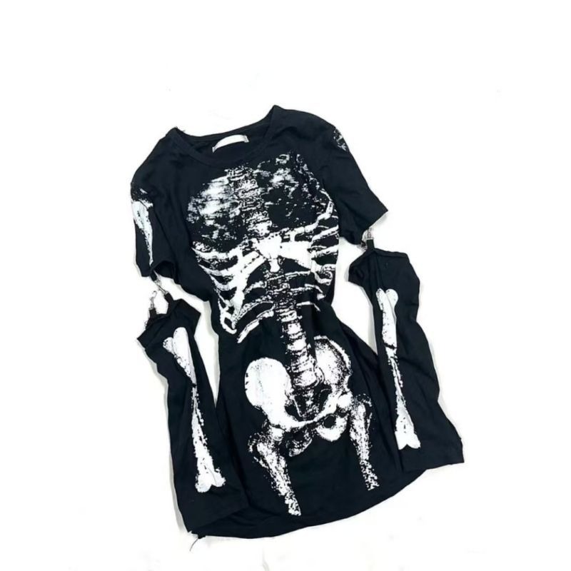 Gothic Skeleton Grafisch T-shi - Summer Goth Clothing recensie en prijs