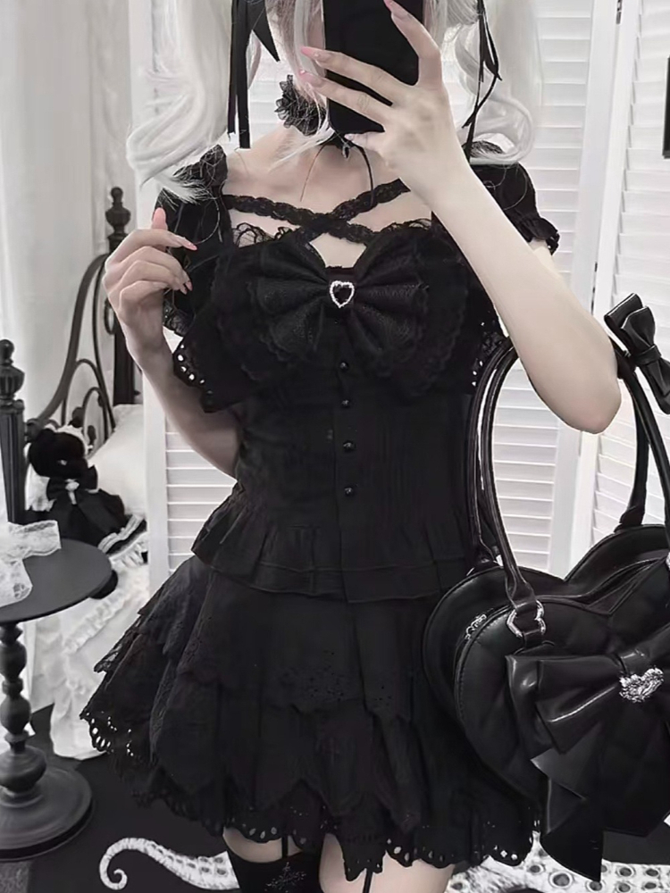 Japanse Retro Bow Slim Puff Sl - Summer Goth Clothing recensie en prijs