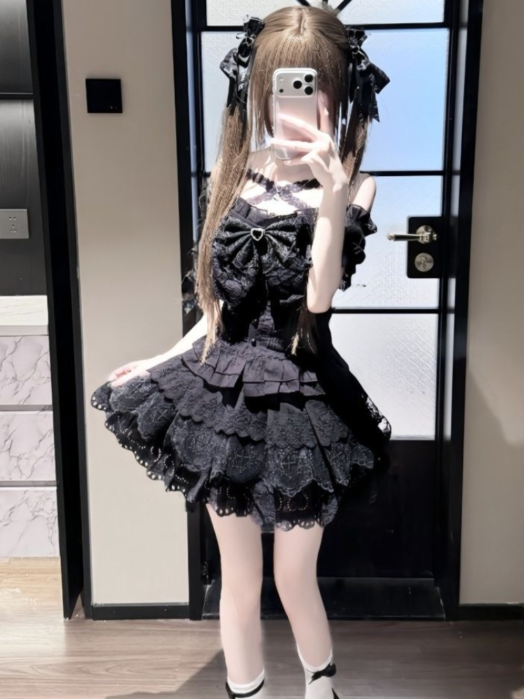 Japanse Retro Bow Slim Puff Sl - Summer Goth Clothing recensie en prijs
